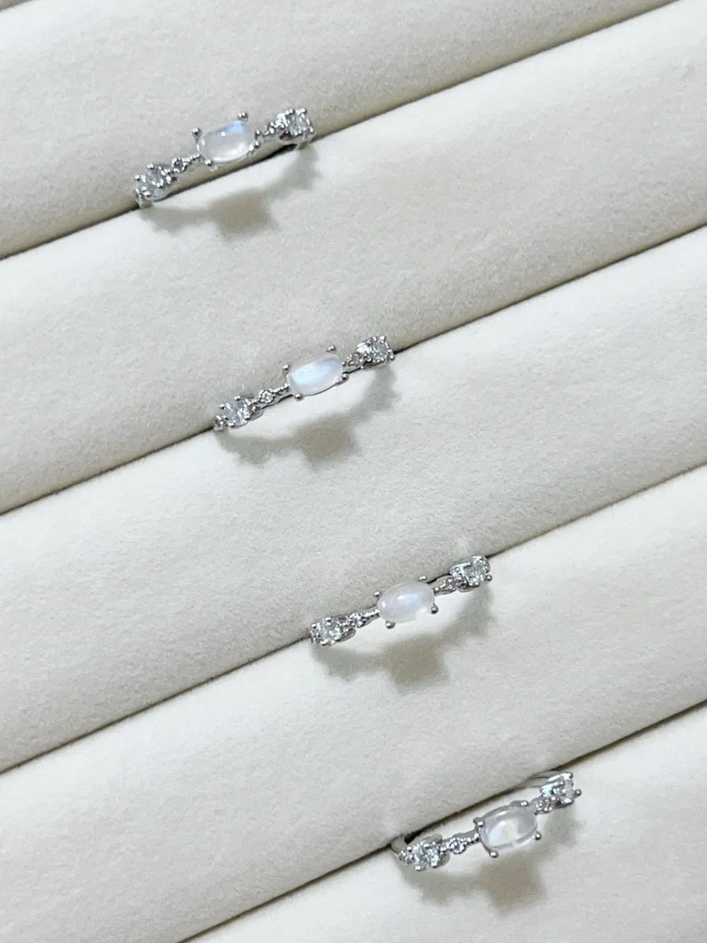 Natural Blue Moonstone Ring | Silver Plated Adjustable Open Ring | One Size